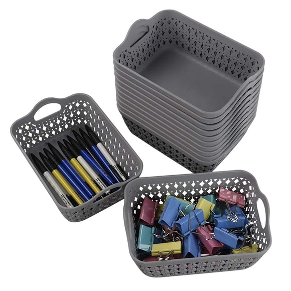 Bandeja de almacenamiento Kekow Mini de plástico gris con asa, paquete de 12 unidades
