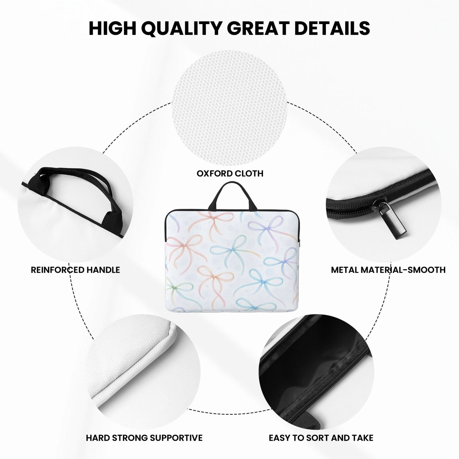 Laptop Sleeve Bag For Women Men 14inch Waterproof Durable Protective Computer Carrying Cover Handle Laptop Case Bag Watercolor Thin Rainbow Ribbon Bow Pattern