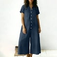 thumbnail image 7 of Women's Casual Jumpsuit Dressy V Neck Sleeveless Button Down Cotton Linen Overalls Vintage Elegant Wide Leg Cargo Pant Romper Fashion Summer Work Vacation Playsuits Navy L, 7 of 7
