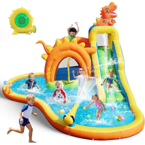 NBSPORT Inflatable Water Slide 14ft 7-in-1 Water Park with 480W Blower for Kids,Outdoor