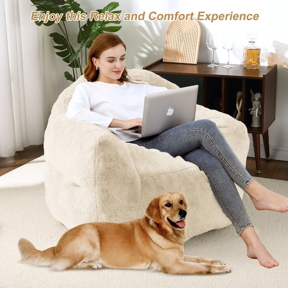 QinaQin Sillón bean bag de 39 pulgadas con relleno, respaldo con brazos y espuma de alta densidad, ideal para adultos, niños, sala o recámara
