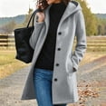 thumbnail image 2 of Hooded Coat for Women Single Breasted Long Sleeve Mid Length Casual Solid Color Winter Jacket Wool Coat with Pockets, 2 of 6