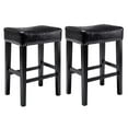 thumbnail image 1 of Sweiko Faux Leather Bar Stool Set of 2 with Saddle Seat Counter Height Kitchen Chair with Nailhead Backless Padded Dining Chair with Footrest for Home Kitchen Island Pub Restaurant 26" Black, 1 of 9