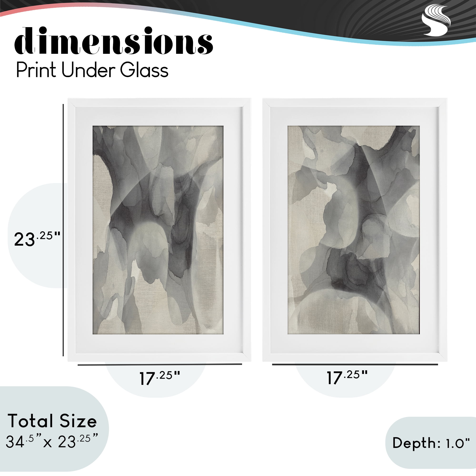 Stupell Industries Mottled Fluid Monochrome 2 Piece White Framed Print Under Glass Set, design by Kippi Leonard