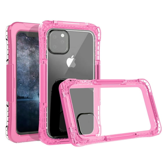Goldcherry For iPhone 11 Pro Waterproof Clear Case,Rugged Bumper Full-Body Heavy Duty Protection Phone Case Clear Cover for Apple iPhone 11 Pro 6.1 inches 2019(Pink)