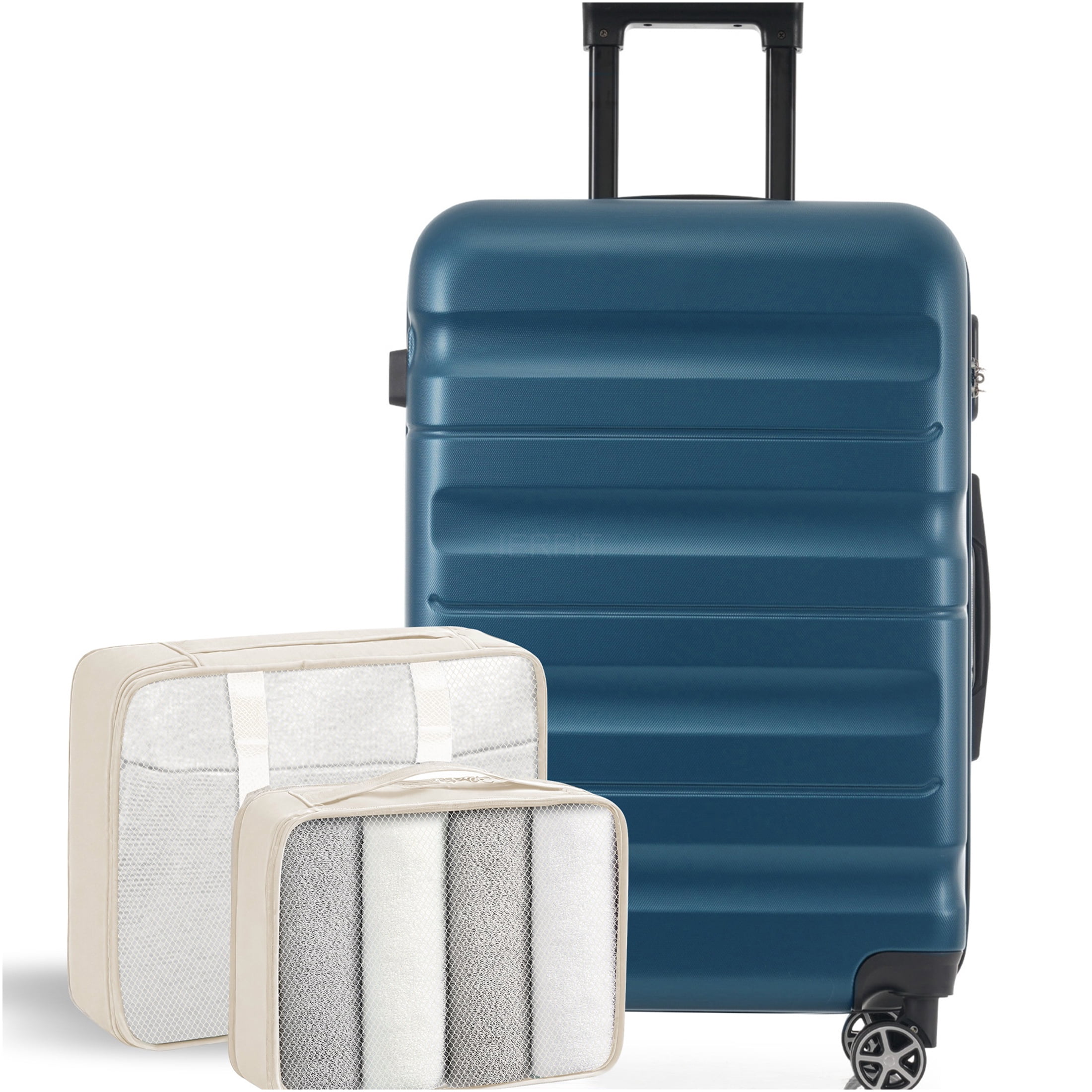 JERFIT 24-Inch Hardshell ABS Checked Spinner Suitcase Luggage Set with Packing Cubes, Lightweight & Durable Travel Suitcase for Adults, Inky Blue