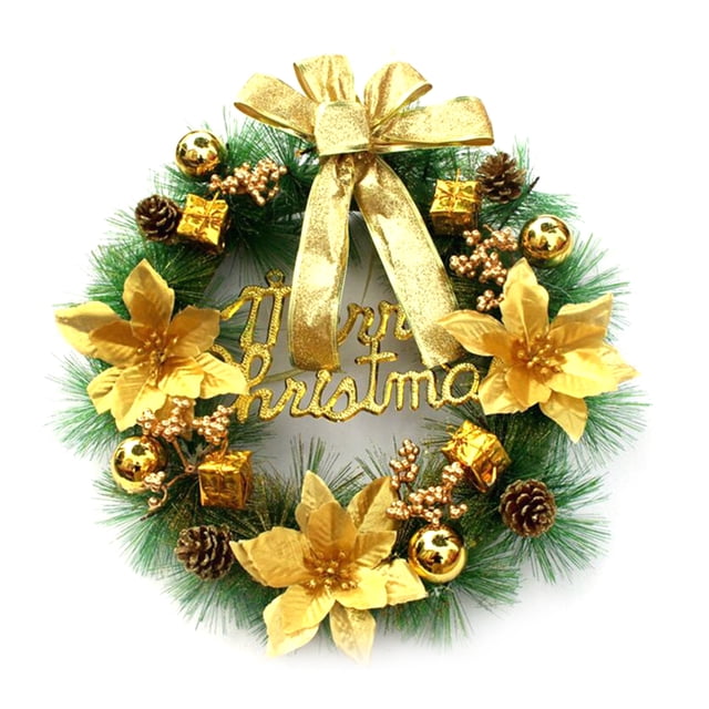 leyfeng Guirnalda de Navidad con guirnalda de luces LED Guirnalda de puerta delantera de Feliz Navidad Flor de plantas artificiales
