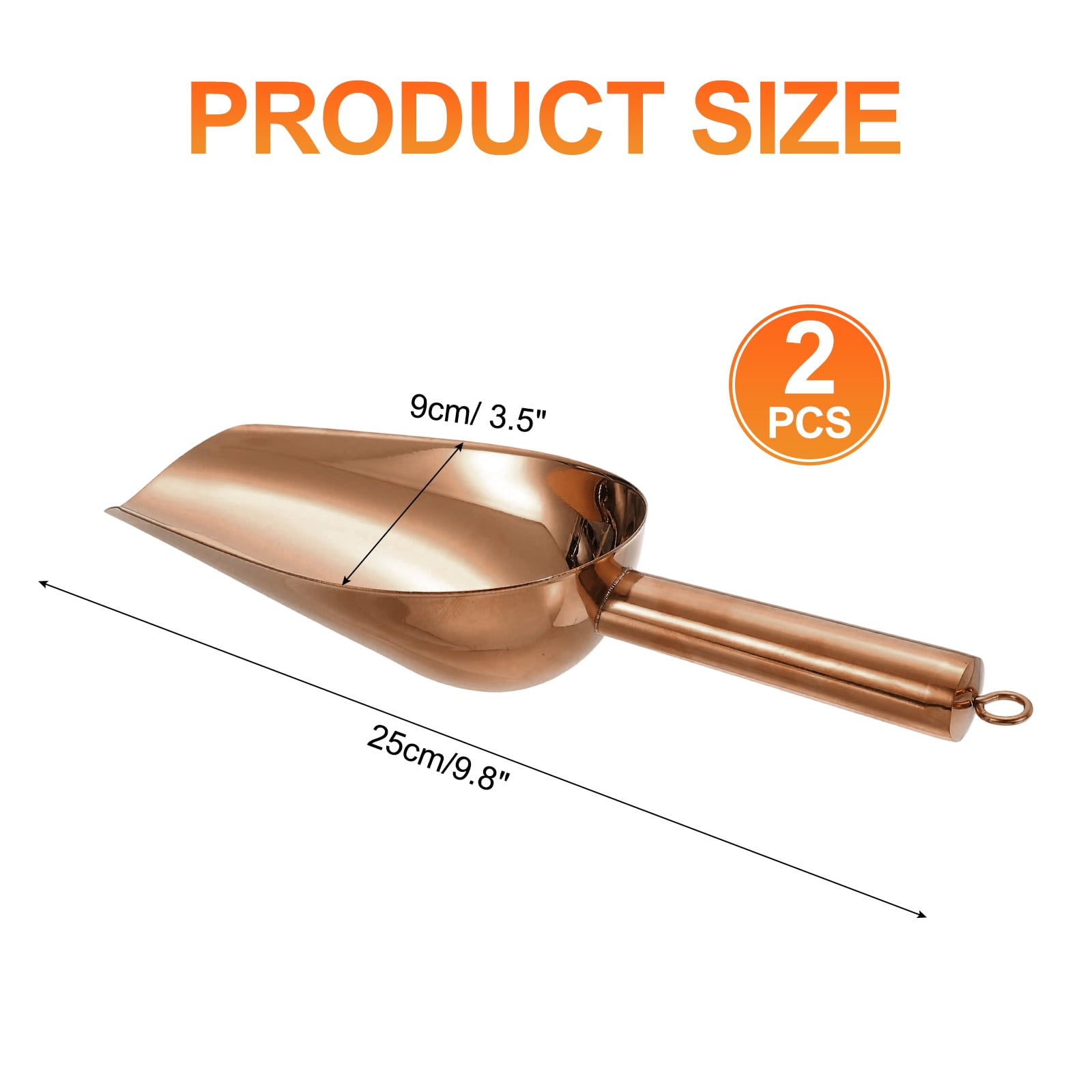 2pcs Metal Ice Scoop, 9.8" x 3.5"Stainless Steel Ice Scooper for Home Bar Use, Rose Gold