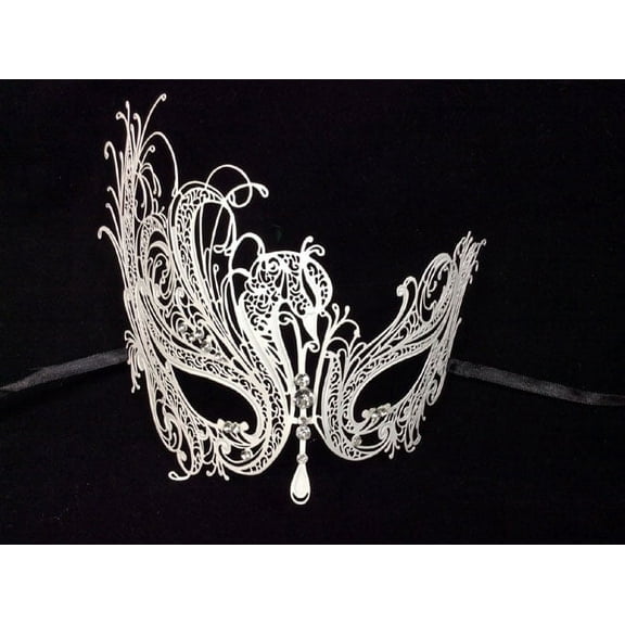 White Swan Metal Filigree Laser Cut Venetian Masquerade Mask