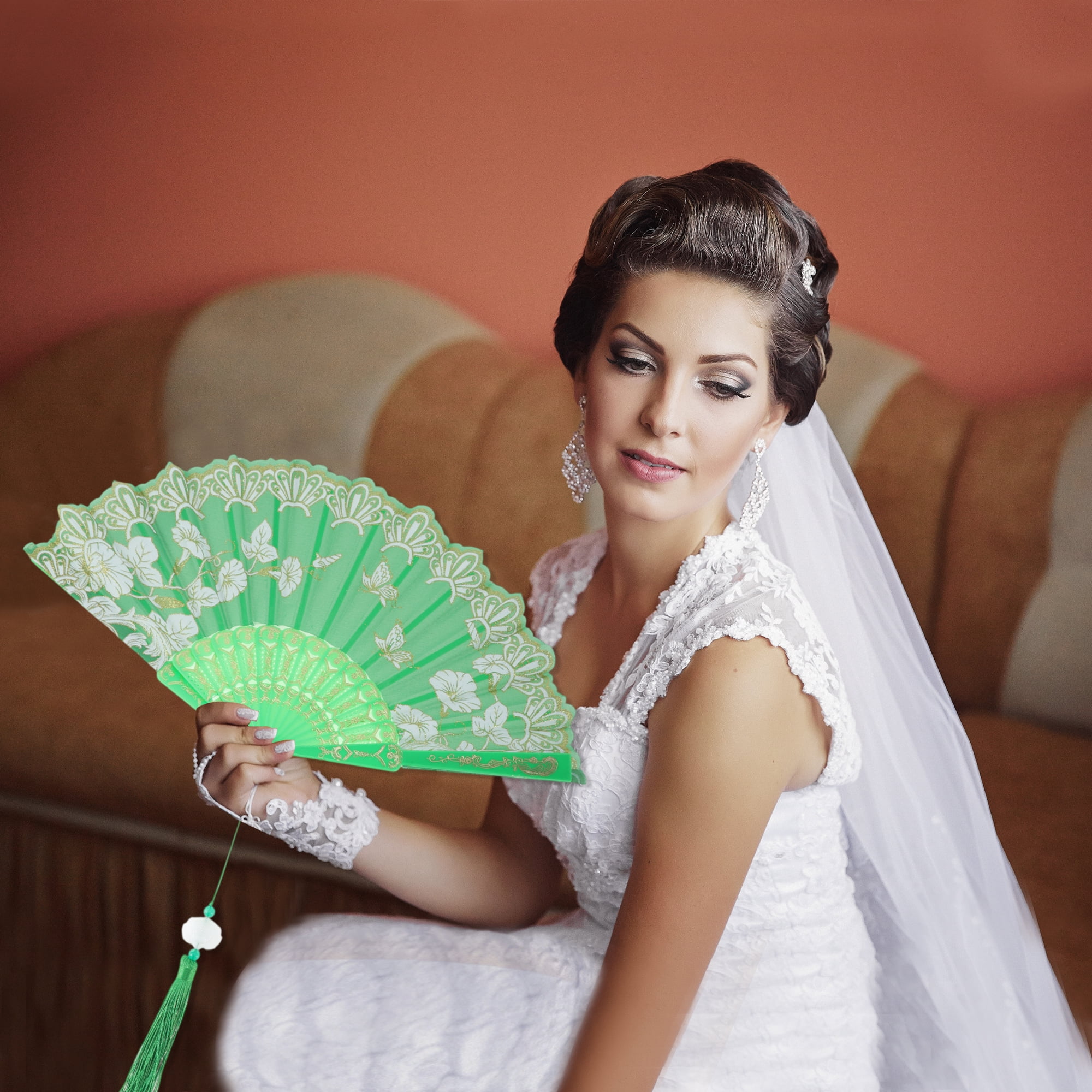 Unique Bargains Tassel Folding Fan 1 Pc for Weddings Parties Green