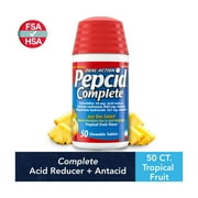 Pepcid Complete Acid Reducer + Antacid Chews, Tropical Fruit, 50 Count