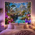 thumbnail image 2 of Fantasy Castle with Waterfalls in Mountain Valley, Dreamy Magical Digital Art for Fantasy Art Lovers, Mystical Room Decor Housewarming Gift Tapestry Wall Hanging for Living Room, Bedroom and Dorm, 2 of 7