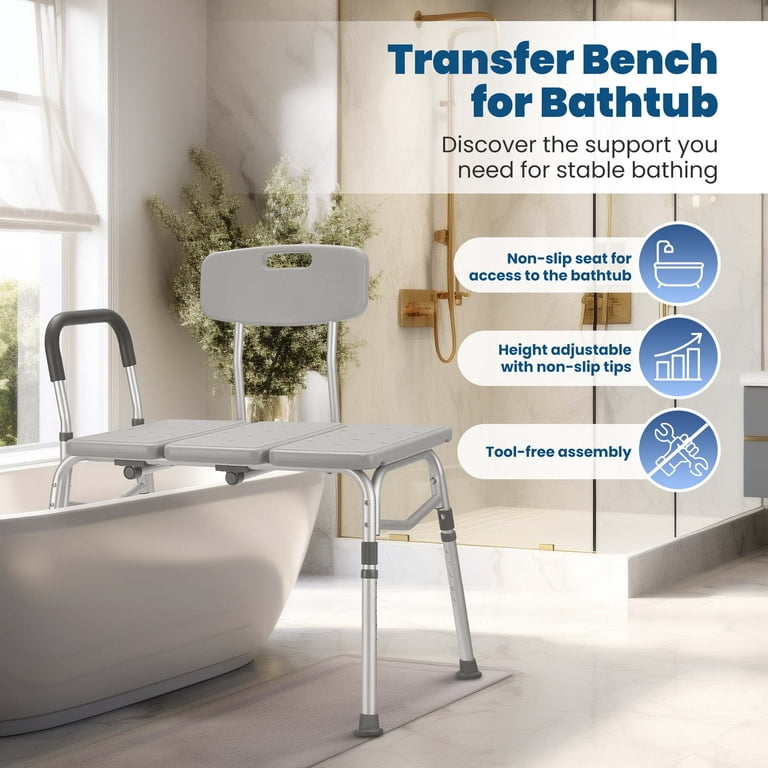 Naipo Transfer Bench for Bathtub Height Adjustable Shower Bench Seat with Backrest Bath Chair for Seniors 400 Weight Capacity