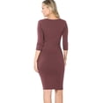 thumbnail image 5 of Womens 3/4 Quarter Sleeve Bodycon Fitted Knee Length Midi Dress, 5 of 7