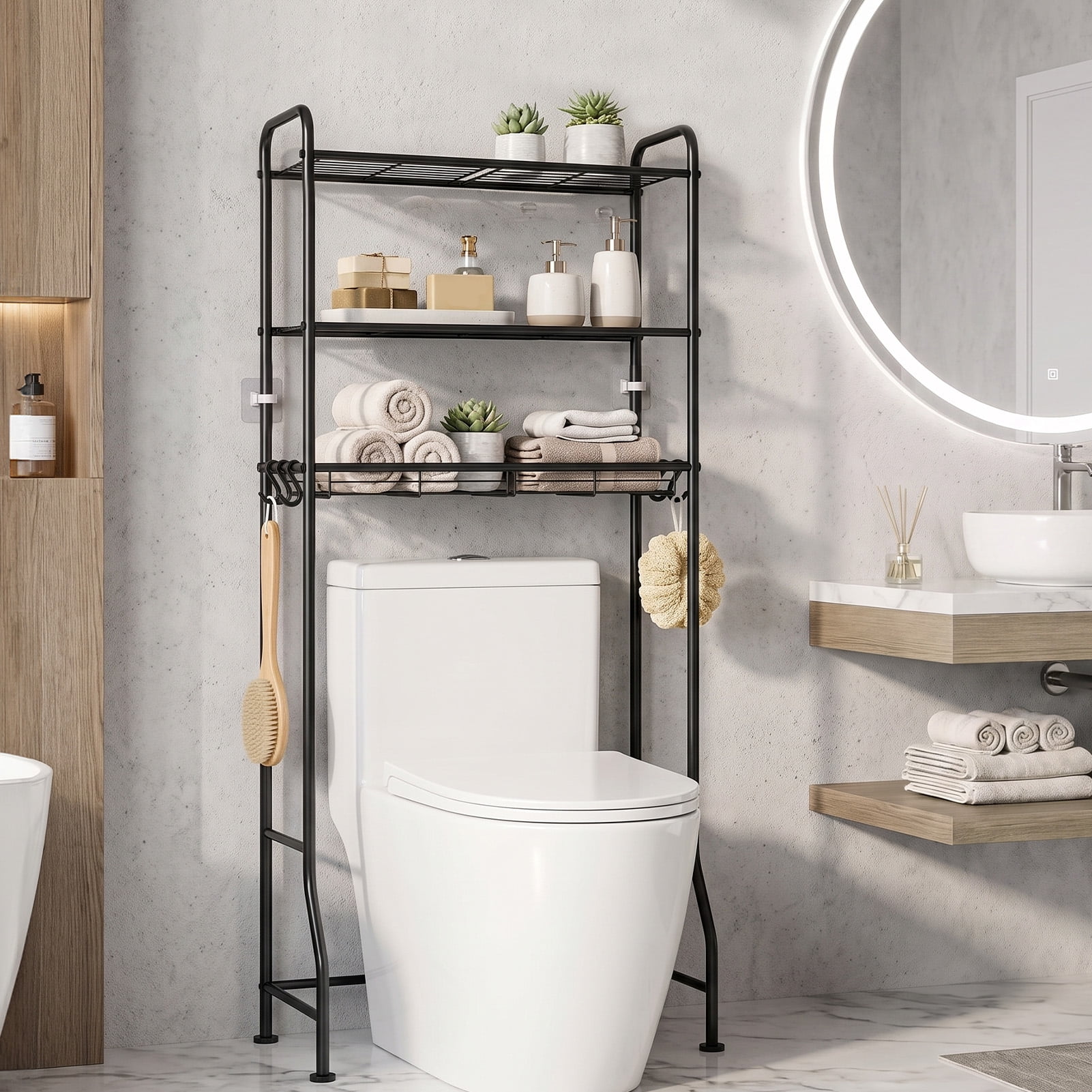 LazySpin 3 Tiers Over The Toilet Storage Rack, Above Toilet Bathroom Organizer Shelf, Black