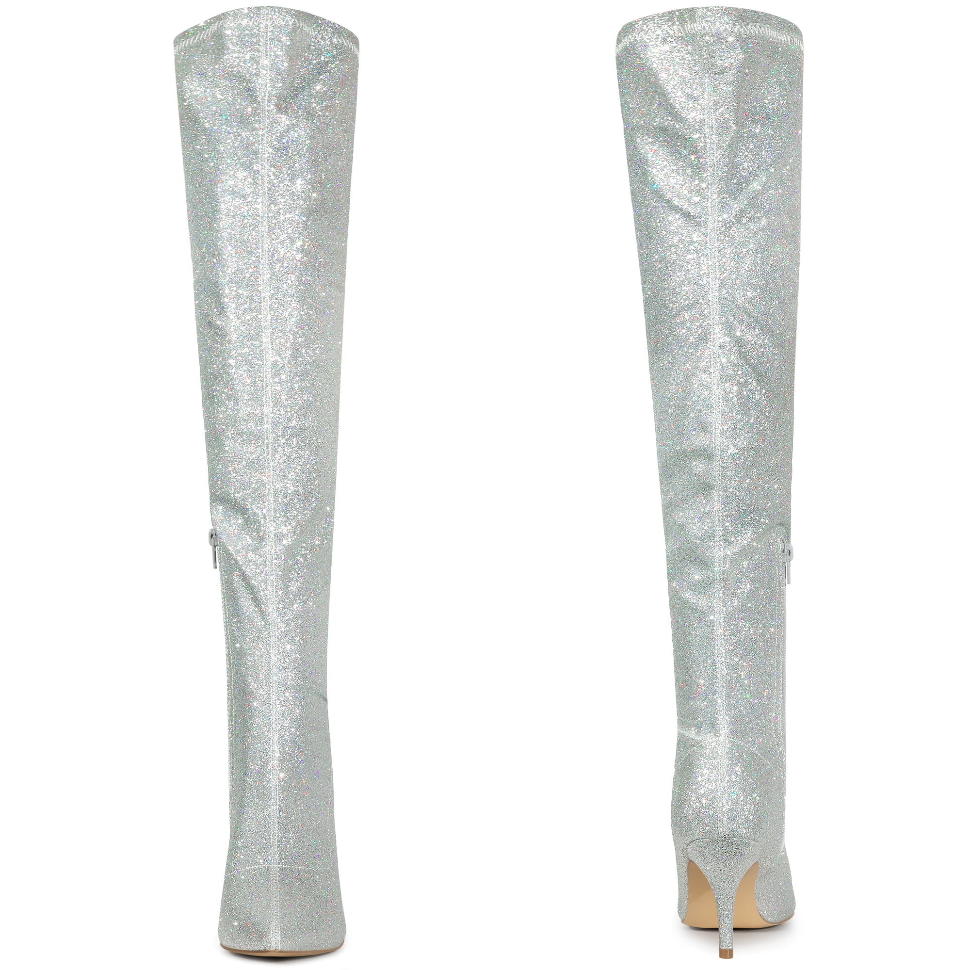 Unique Bargains Glitter Pointed Toe Stiletto Heels Over the Knee Boots for Women