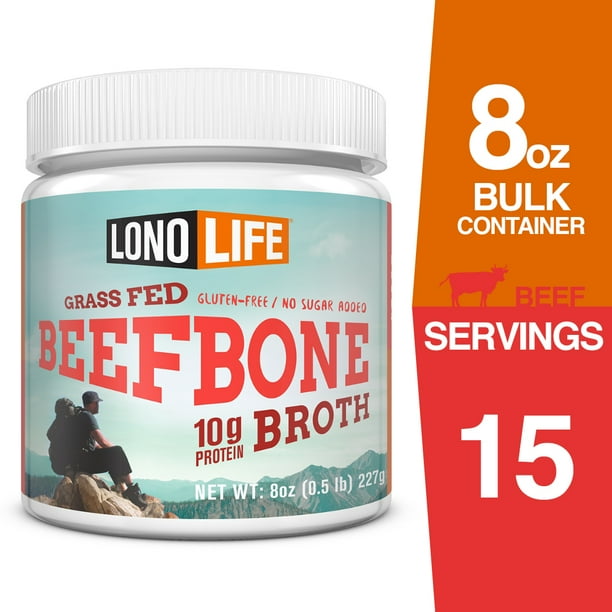 Lonolife Grass Fed Beef Bone Broth Powder With 10g Protein Paleo And Keto Friendly 8 Ounce Bulk Container Walmart Com Walmart Com