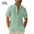 thumbnail image 5 of Déplacement Occasionnel de Style Hommes Bouton Plage Marche Tops vers le Bas Chemise d'Été Piscine Partie Couleur Unie Conception Simple Slim Fit Tops Vêtements Quotidiens Vert XXXL, 5 of 5