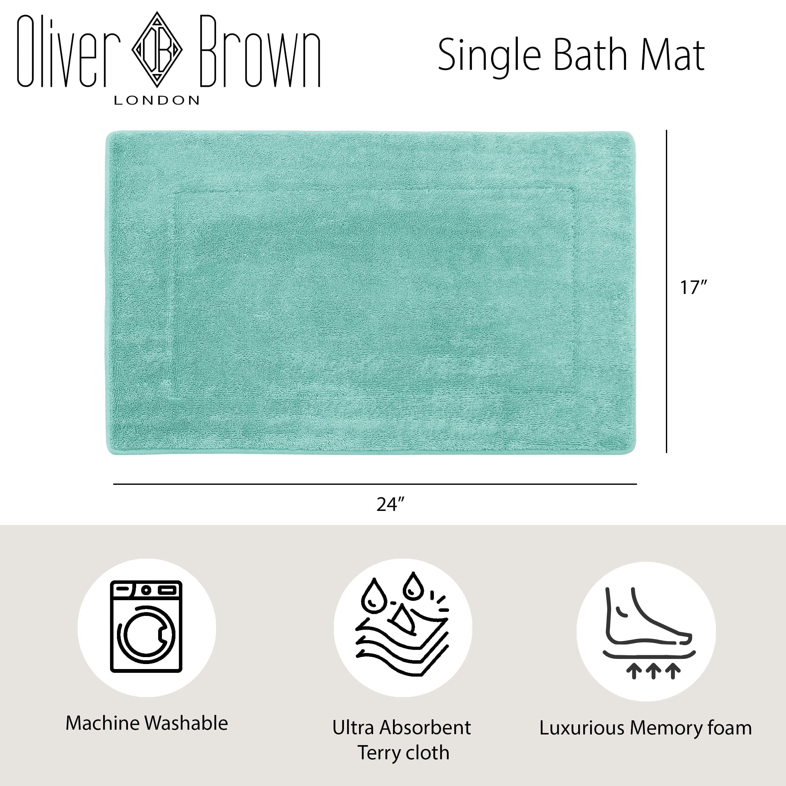 Oliver Brown Solid Print Traditional Bath Rugs, Blue, 17" x 24"