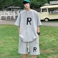 thumbnail image 3 of Conjunto de verano para hombre, camiseta con estampado de gofres, pantalones cortos, traje, diseño de marca elegante, pantalones deportivos de moda, conjunto de 2 piezas, 3 of 5