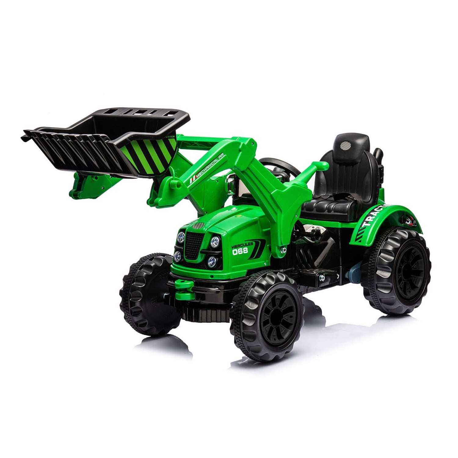 CIPACHO Ride On Excavator, 12 V Powered Construction Vehicles for Kids, Front Loader with Horn, 2 Speeds Digger Car, Green