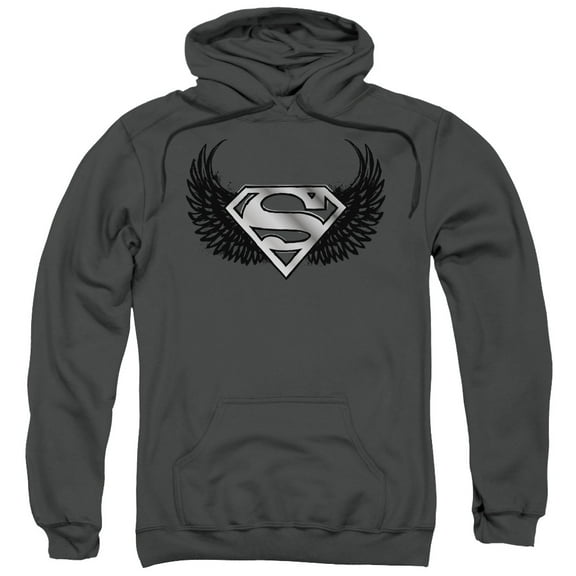 Superman Dirty Wings Adult Pullover Hoodie Sweatshirt Charcoal
