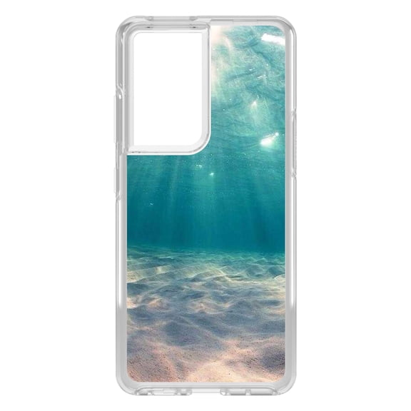 DistinctInk Clear Shockproof Hybrid Case for Galaxy S21 ULTRA 5G (6.8" Screen) - TPU Bumper, Acrylic Back, Tempered Glass Screen Protector - Underwater Sun Sand