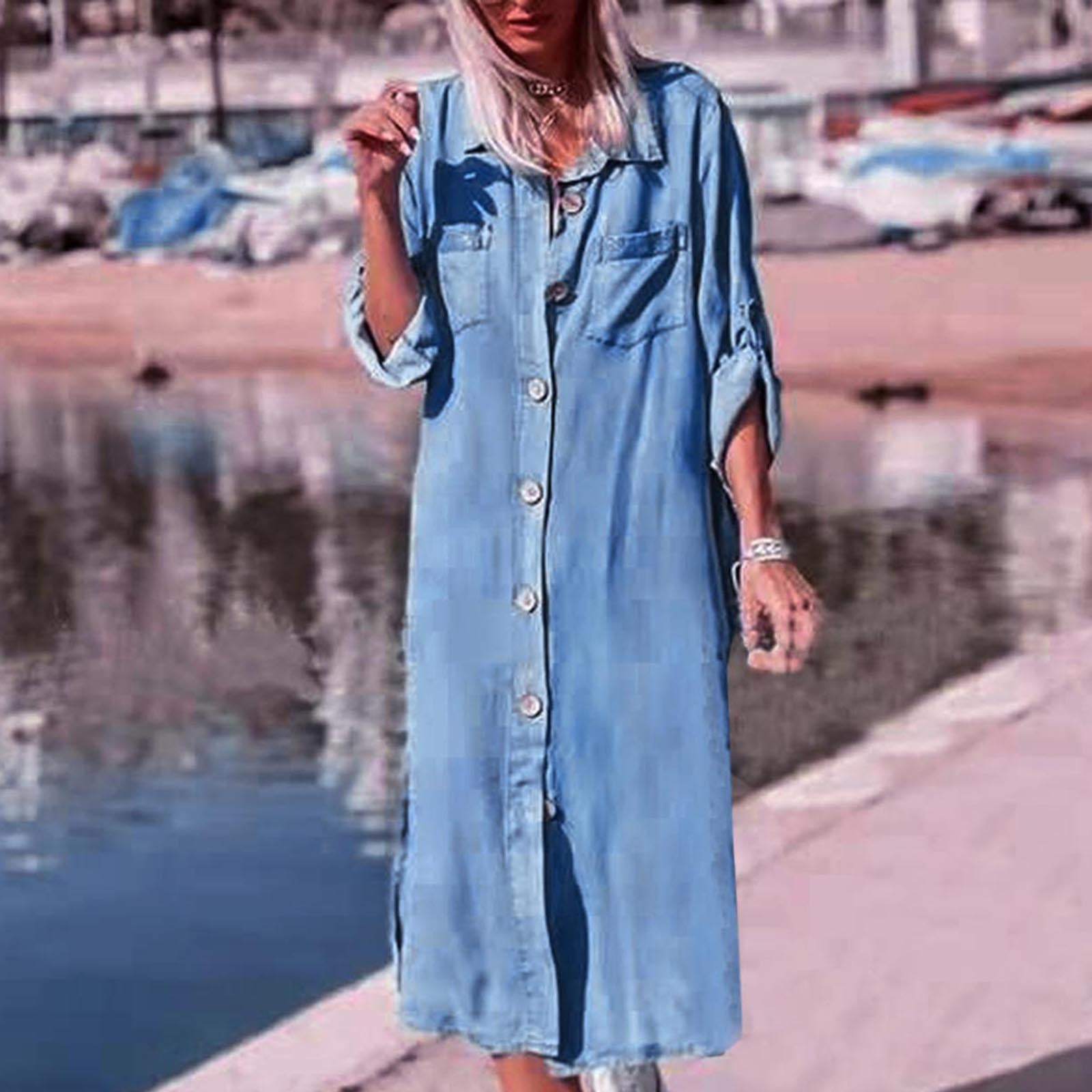 apparat efter det velfærd CQCYD Denim Dress for Women, Women Denim Shirt Dresses Short Sleeve Distressed  Jean Dress Button down Casual Tunic Top Leasure on Sale Blue S #10 -  Walmart.com
