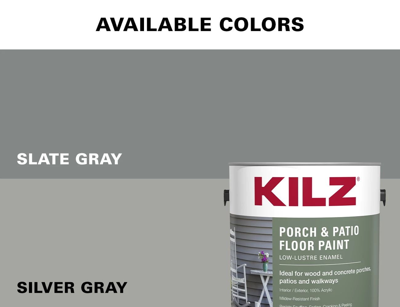 KILZ Porch & Patio Latex Floor Paint, Slate Gray, LowLustre Enamel, 1