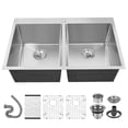 thumbnail image 1 of QinaQin Tarja de cocina top mount de 33 x 22 pulgadas, fregadero doble 50/50 de acero inoxidable T-304, estilo workstation con coladores y accesorios incluidos, 1 of 8