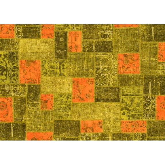 Ahgly Company Indoor Rectangle Patchwork Yellow Transitional Area Rugs, 7' x 10'