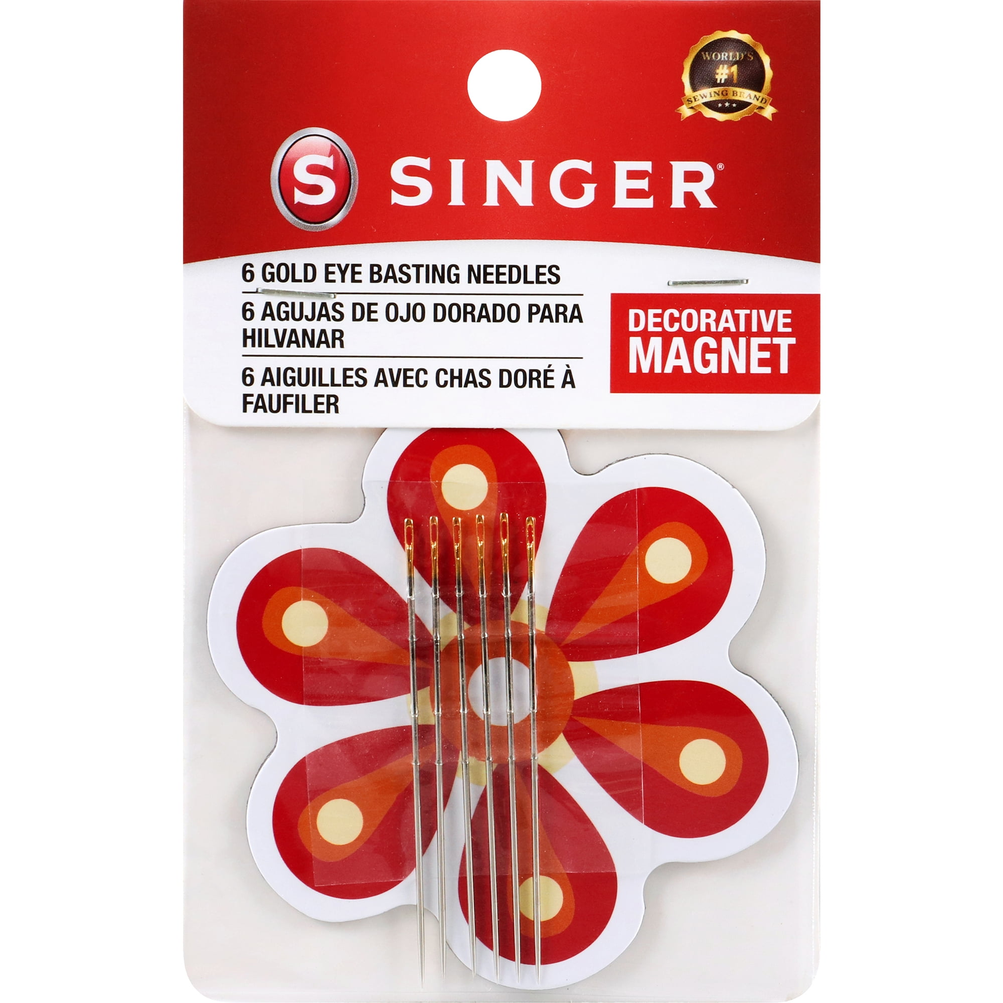 SINGER Gold Eye Basting Needles with Decorative Magnet, 6 Count