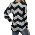 thumbnail image 4 of Women ZIa-zag Print Zipper V Neck Long Sleeve Contrast Color Stripes Tunic Top, 4 of 6