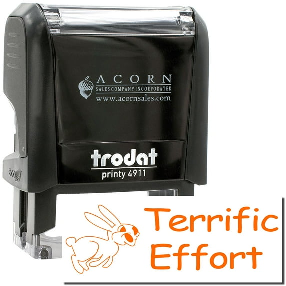 Self-Inking Terrific Effort Stamp, Trodat Printy 4911, Press and Print Stamping, Impression Size 5/8" x 1-1/2", Up to 10,000 Impressions - Orange Ink