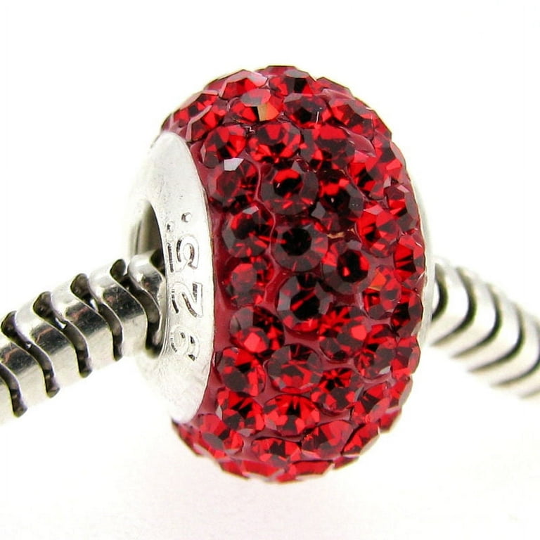Queenberry Sterling Silver Simulated July Birthstone Round Siam Red Crystal European Style Bead fits Pandora European Charm Bracelets Walmart