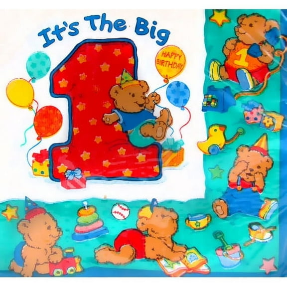 Various 1st Birthday Teddy Bear Boy Napkins, 16 Count
