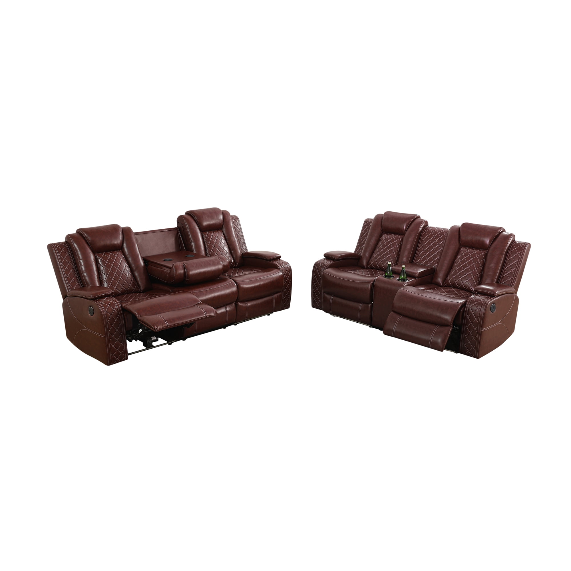Gewnee Power Recliner Sectional Sofa Set with LED Light,Air Leather Reclining with Cup Holder, Wireless Charge, Storage Console for Living Room