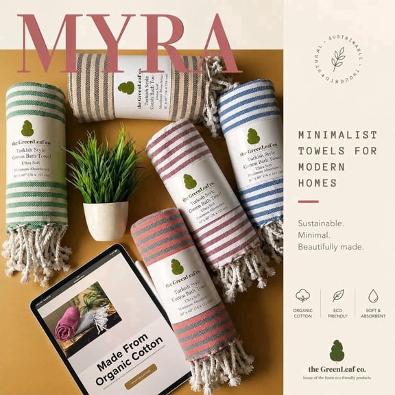 The Greenleaf co. Organic Cotton Bath Towel Set | 5-Pack | 30x60 in | 320 GSM | 5 Coordinated Neutral Shades