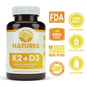 Vitamin K2 (mk7) with D3 Supplement for Best Absorption - 2-in-1 Support for Heart Health and Strong Bones | Vitamin D & K Complex | D3 5000 IU + K2 100 mcg | GMO & Gluten Free - 60 Capsules