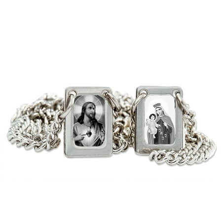 Scapular Mount Carmel Stainless Steel Square Scapular with Black & White Images of Jesus and Mount Carmel - 12.5 Inch ()