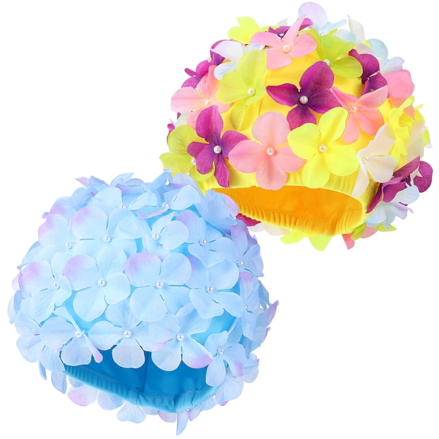 Miangastore 2 Pcs Swimming Hats Floral Swim Caps Reusable Swimming Caps Bathing Hats Embroidered Caps
