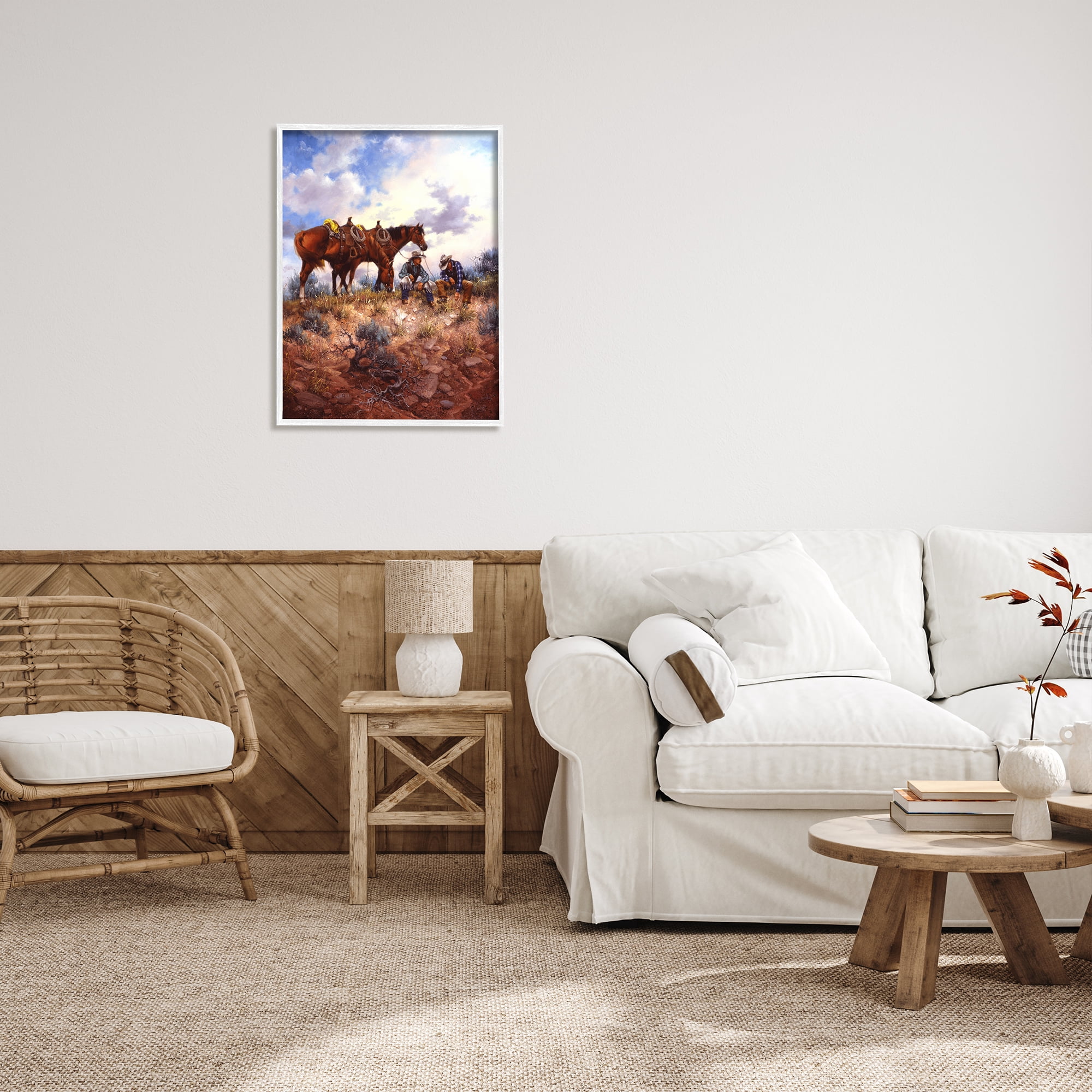Stupell Industries Cowboys & Horses Landscape Animals & Insects Painting White Framed Art Print Wall Art, 24 x 30