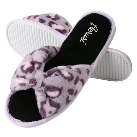 

Women s Slippers Cozy Open Toe Slides Fuzzy SPA Memory Foam House Slippers with Bow