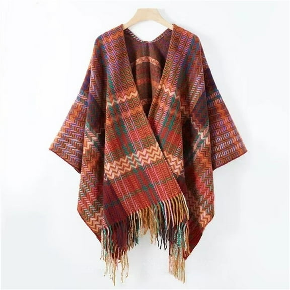 IDALL Shawl Wraps for Women Scarf for Women Women's Autumn And Winter New Thickened Knitted Tassel Retro Split Scarf Shawl Pashmina Wraps Ponchos for Women Red One Size