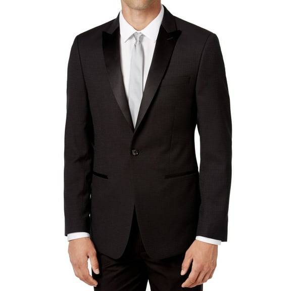 NEW Black Mens Size 44 One Button Houndstooth Blazer