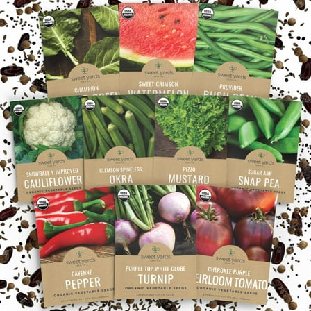 Organic Southern Garden Seeds Variety Pack SMR- 10 Packs - 2025 Season - Sugar Ann Snap Pea, Sweet Crimson Watermelon and More! for Indoor & Outdoor Planting (Non-GMO, Certified Organic)