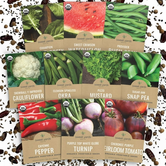 Organic Southern Garden Seeds Variety Pack SMR- 10 Packs - 2025 Season - Sugar Ann Snap Pea, Sweet Crimson Watermelon and More! for Indoor & Outdoor Planting (Non-GMO, Certified Organic)