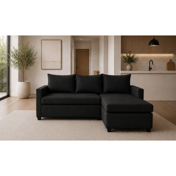 Sala Esquinera Modular El Bazar Store Vancouver Negro 175x130 cm Sofa Lado derecho ó izquierdo Económica, Tela Lino