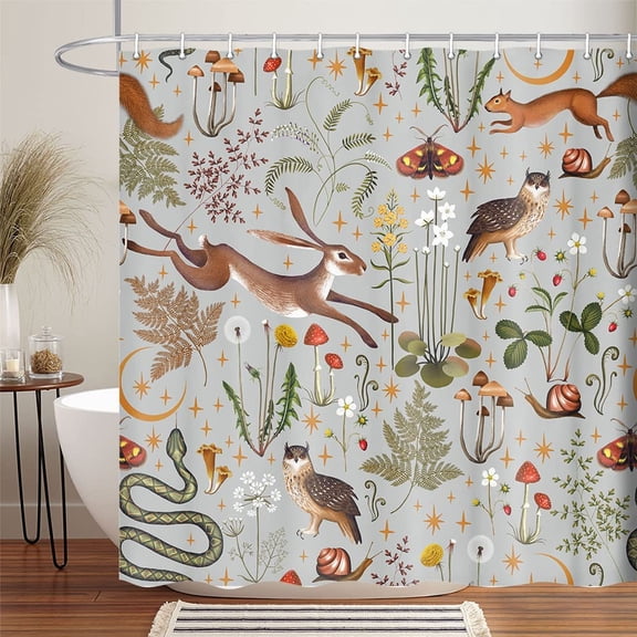 Fairy Rustic Forest Shower Curtain for Bahtroom, Country Woodland Wild Animals Butterfly Mushroom Set Hunting Shower Curtain, Farmhouse Rustic Cabin Lodge Shower Curtain Set with Hooks 70X70IN