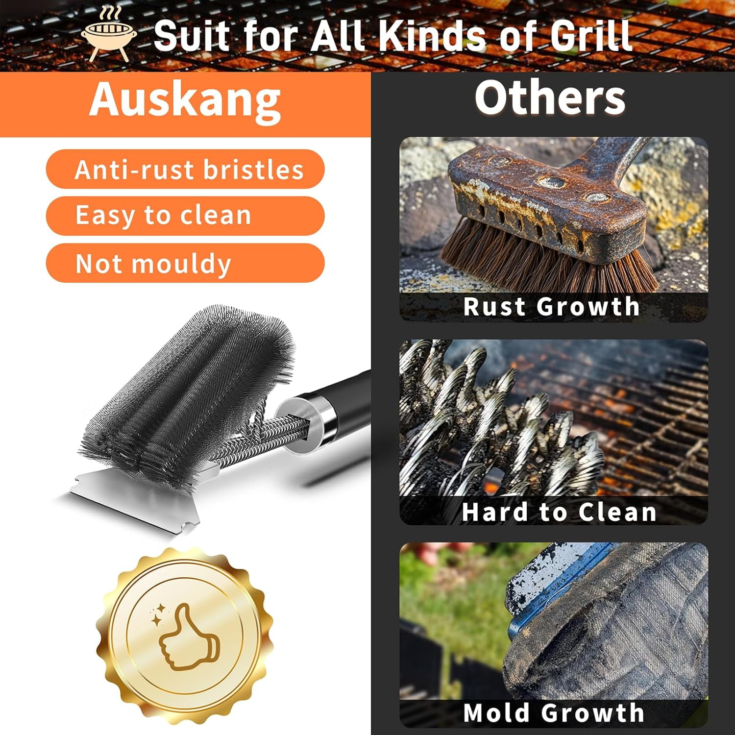 Grill Brush and Scraper 18 Inch Adjustable Handle BBQ Cleaning Brush with Bottle Opener Extra Strong Grill Cleaner for Gas and Charcoal Grill Grates Outdoor Grill Accessories